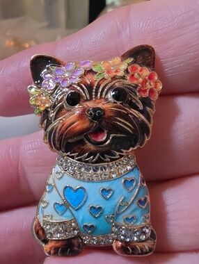 B62- Cute Blue Heart Dog Brooch Pin